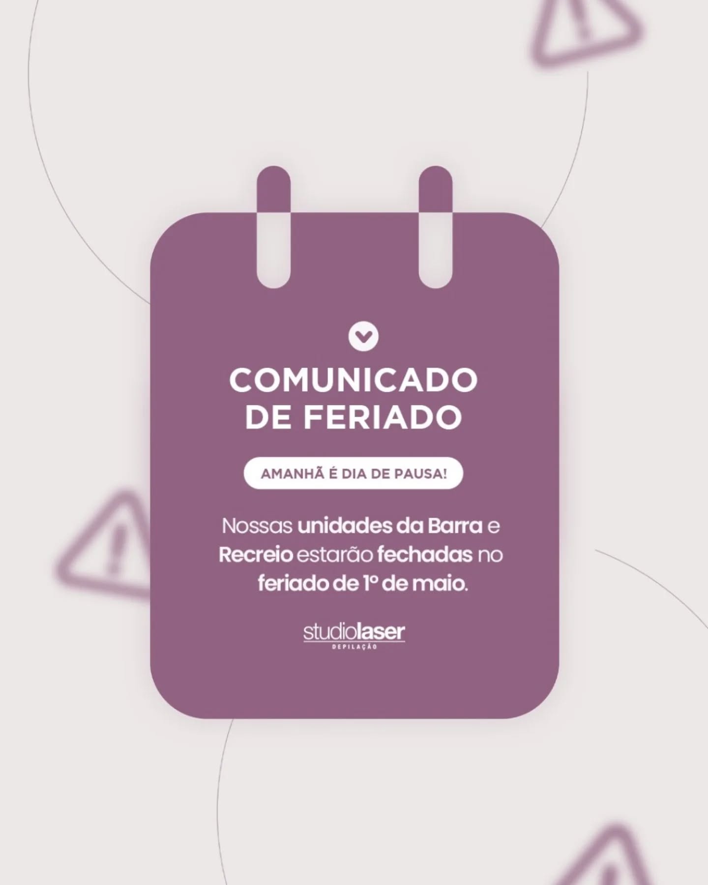 Aviso Importante: Clínicas Fechadas em 1º de Maio