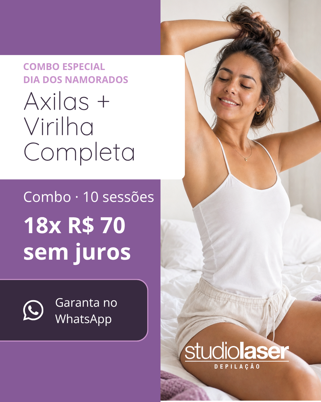 Combo Para Ela - Axilas + Virilha Completa - 18x R$ 70 sem juros