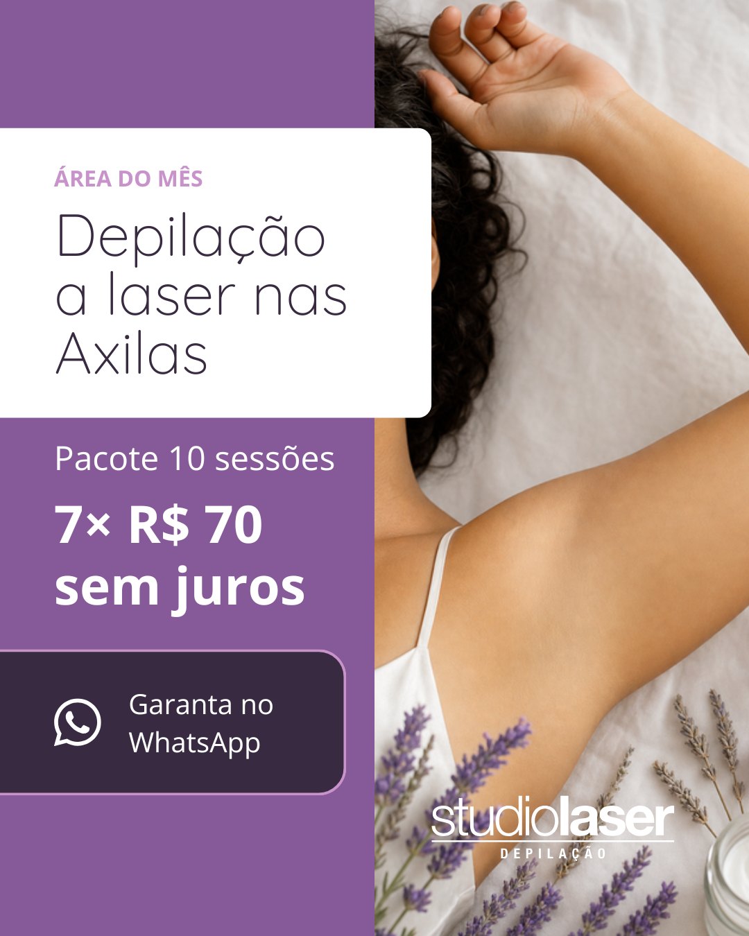 Axilas lisinhas: Pacote 10 sessões Maio Studio Laser
